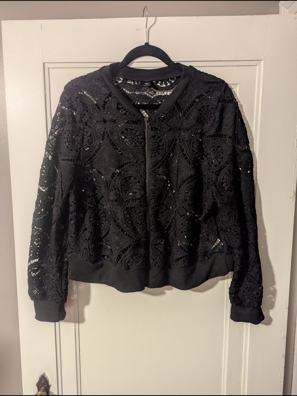 Black Lace Bomber Jacket - Women’s Lightweight Jacket